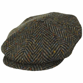Large Herringbone Donegal Tweed Wool Newsboy Cap