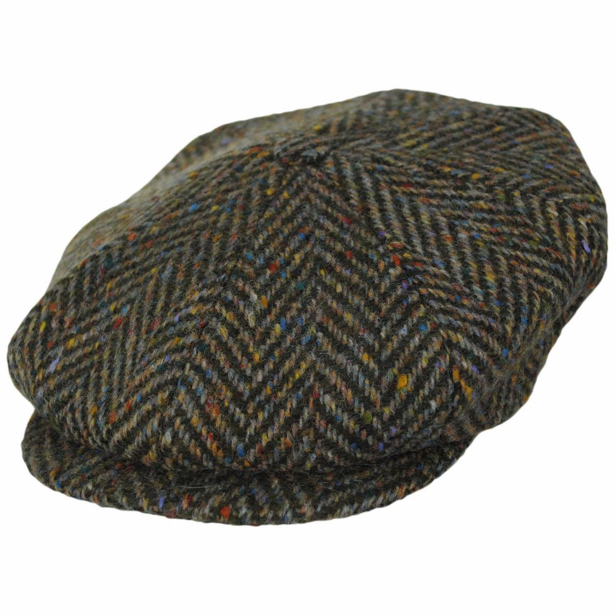 Large Herringbone Donegal Tweed Wool Newsboy Cap