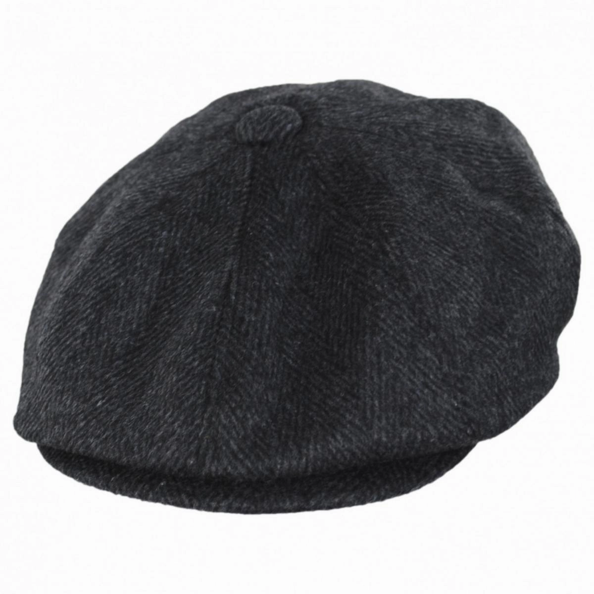 Large Herringbone Wool Blend Newsboy Cap