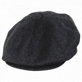 Large Herringbone Wool Blend Newsboy Cap