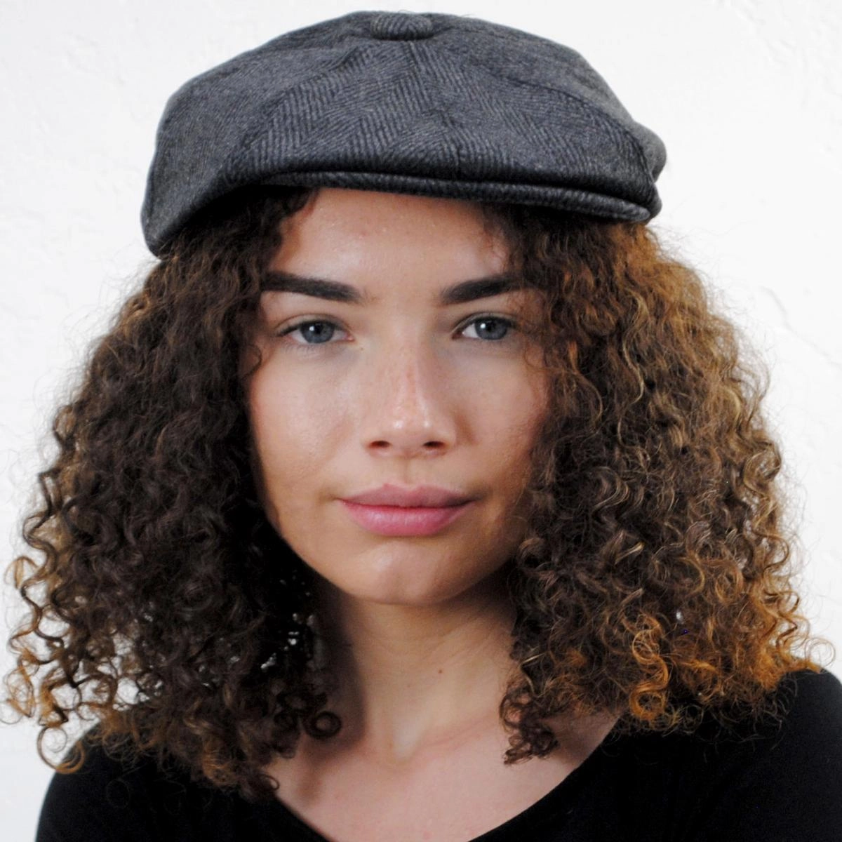 Large Herringbone Wool Blend Newsboy Cap
