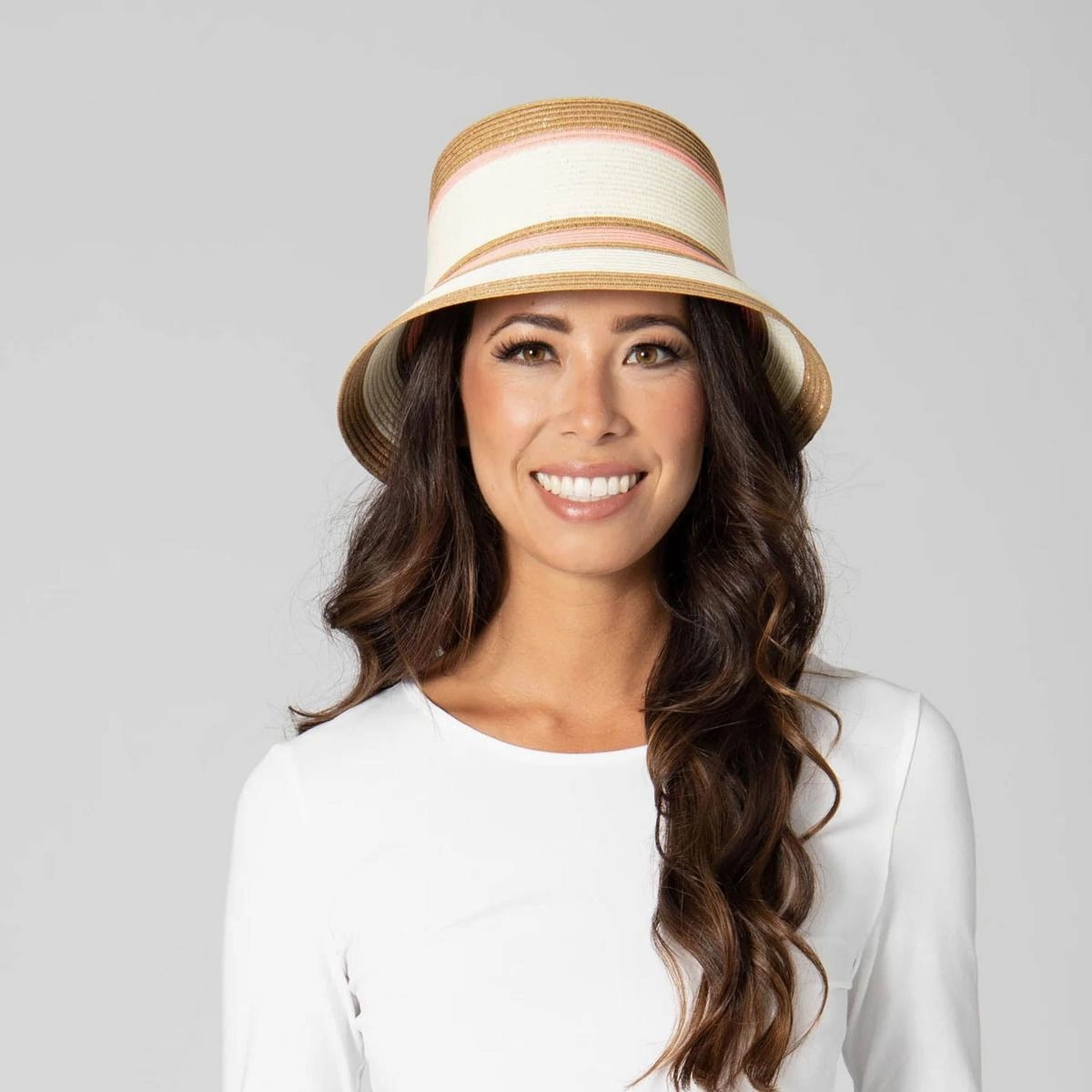 Las Palmas Striped Toyo Straw Bucket Hat