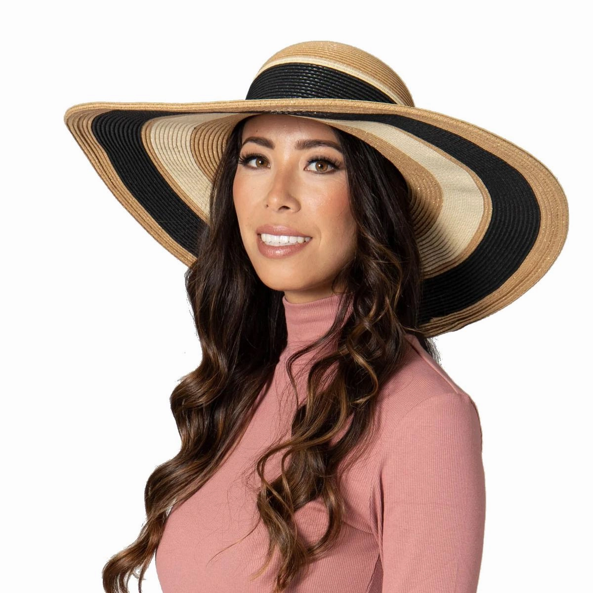 Las Palmas Striped Toyo Straw Swinger Sun Hat