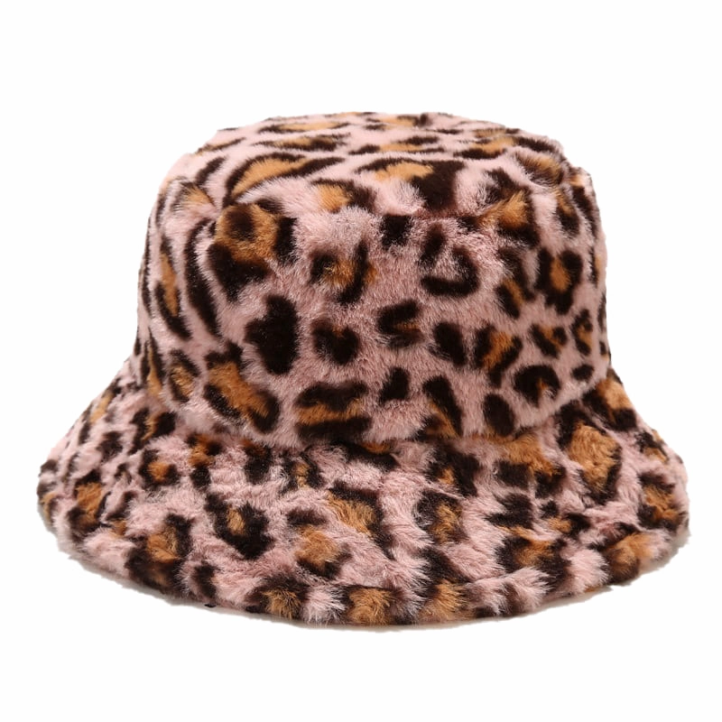 Leopard Print Fur Bucket Hat