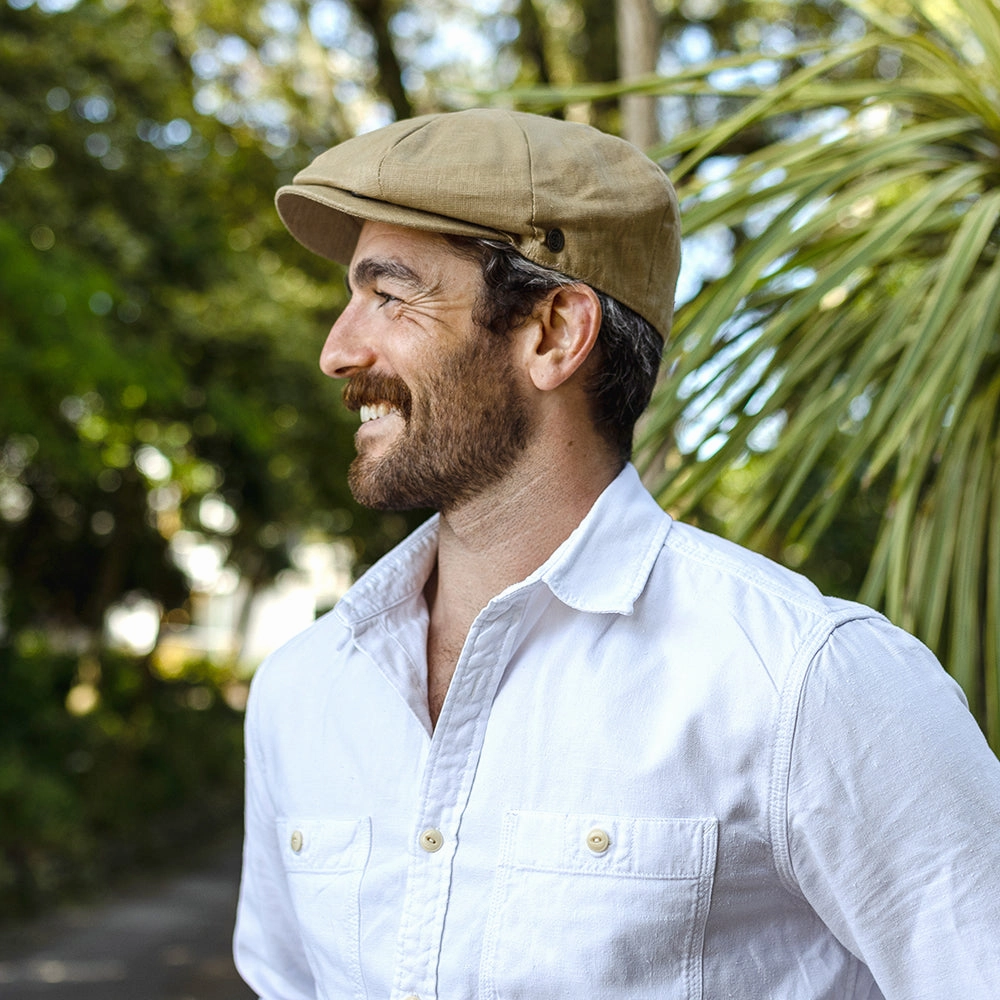 Linen Newsboy Cap - Camel