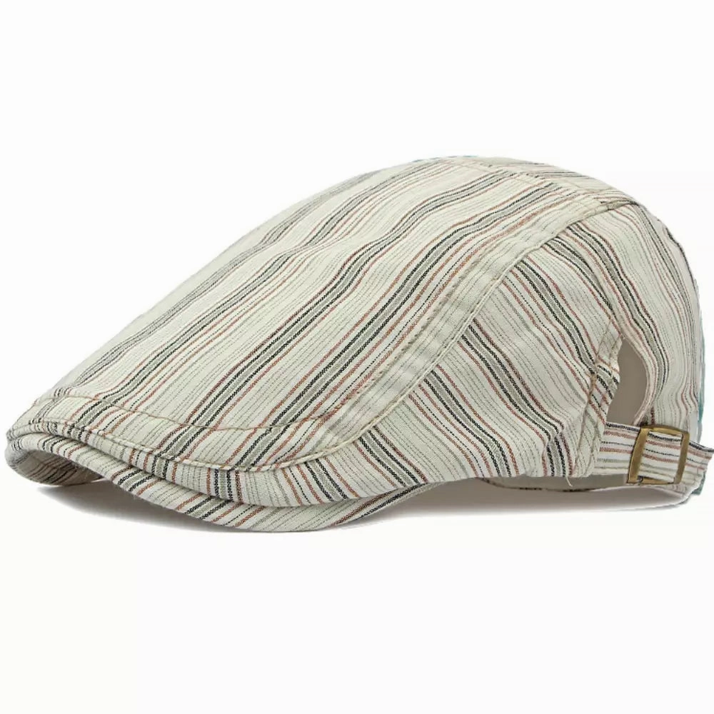 Lisbon Striped Cotton Flat Cap