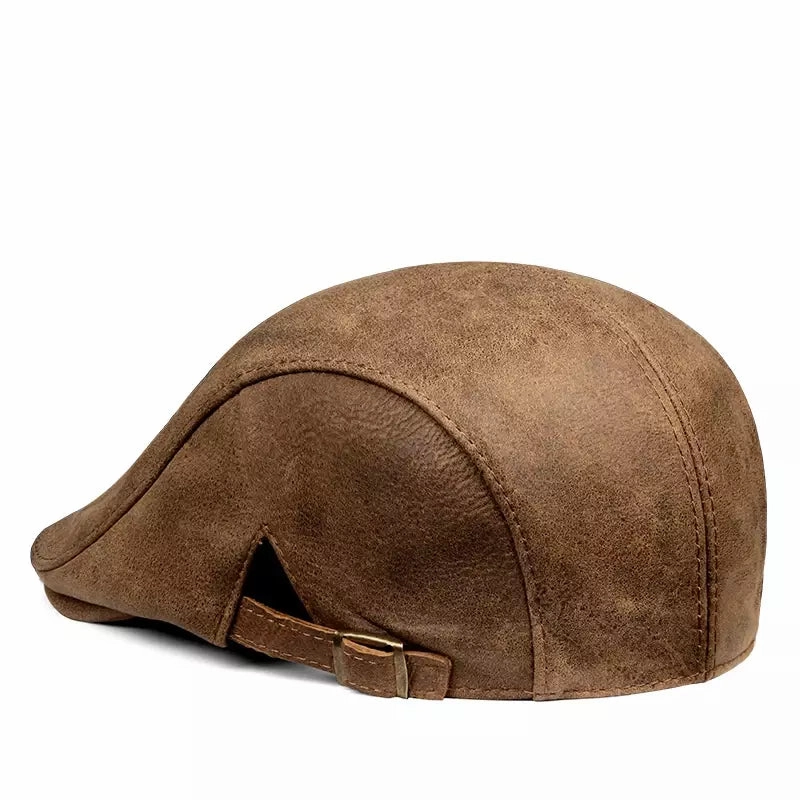 Liverpool Brown Genuine Leather Duckbill Flat Cap