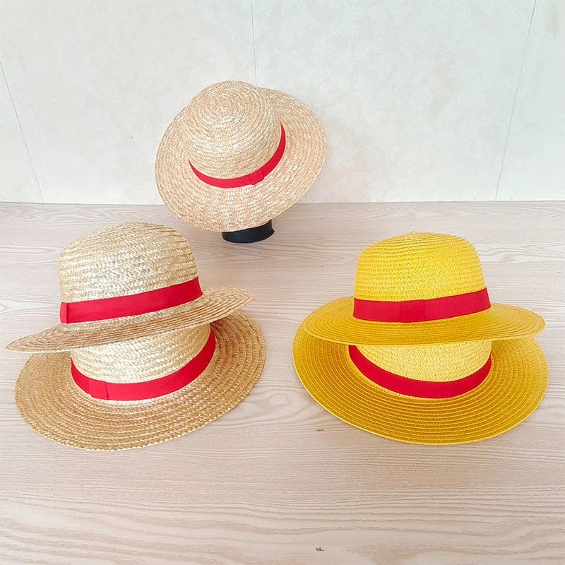 Luffy Straw Hat One Piece COSPLAY Woven Family Sun Protection UV Flat Brim Beach