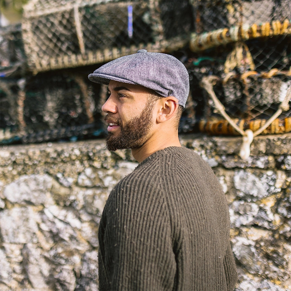 Marl Tweed Newsboy Cap - Black