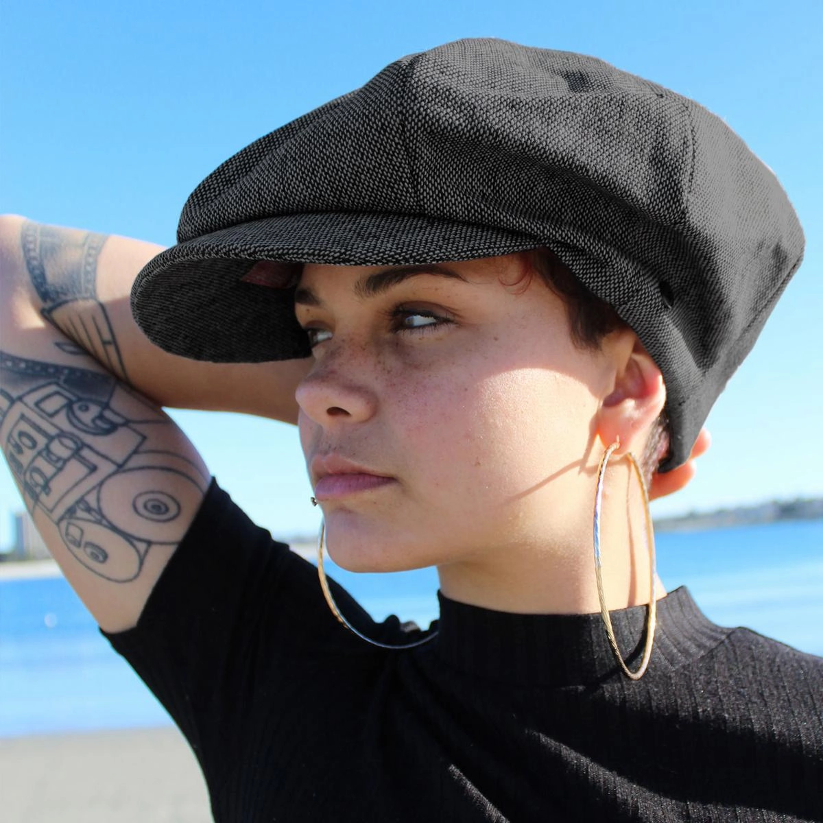 Marl Tweed Wool Blend Big Apple Cap