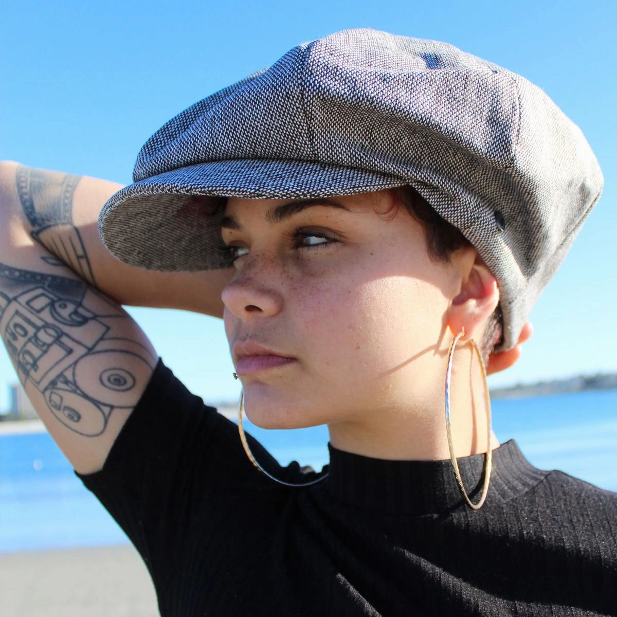 Marl Tweed Wool Blend Big Apple Cap