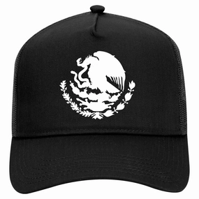 Mexican Black And White Coat Of Arms Flag Retro Adult 5 Panel Mesh Trucker Hat
