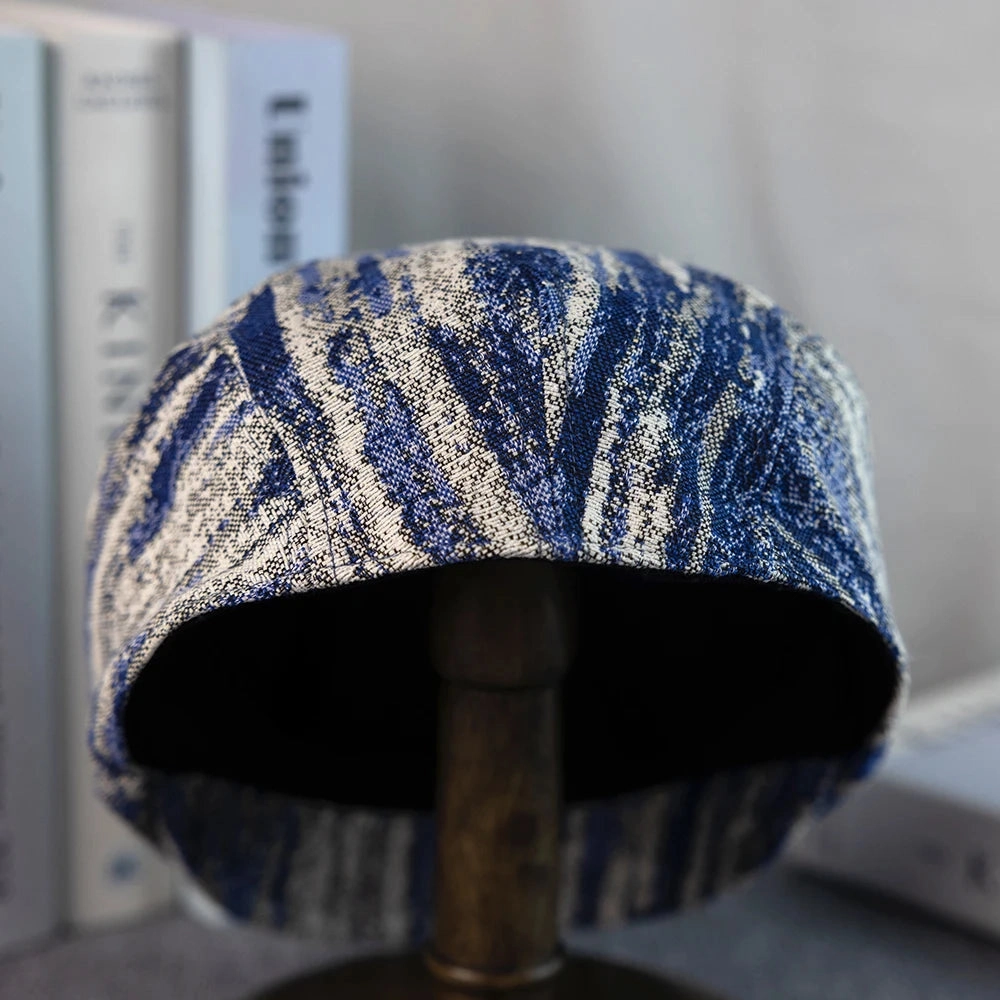 Monaitte Blue & White Striped Linen Flat Cap