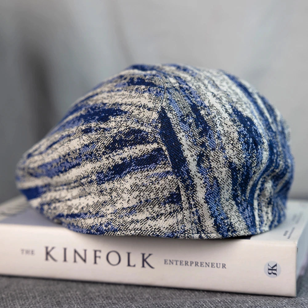 Monaitte Blue & White Striped Linen Flat Cap