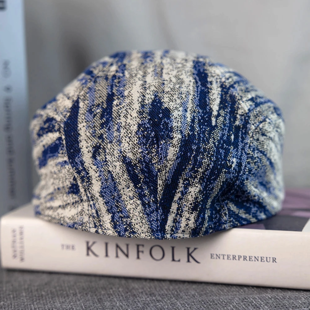 Monaitte Blue & White Striped Linen Flat Cap