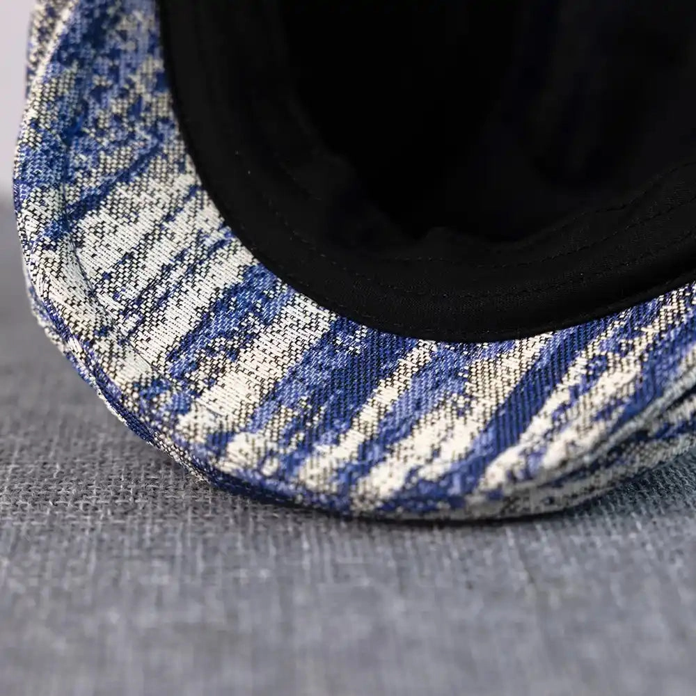 Monaitte Blue & White Striped Linen Flat Cap