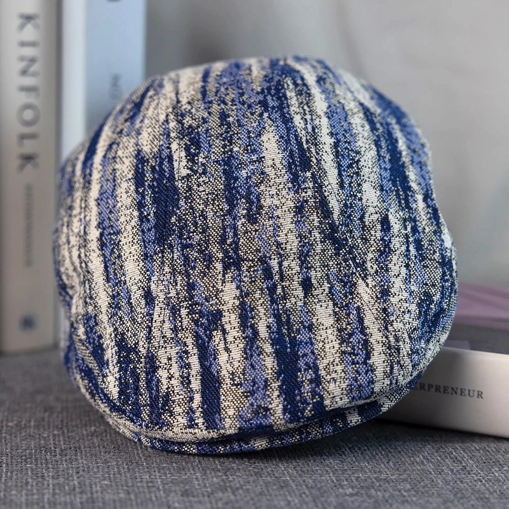 Monaitte Blue & White Striped Linen Flat Cap