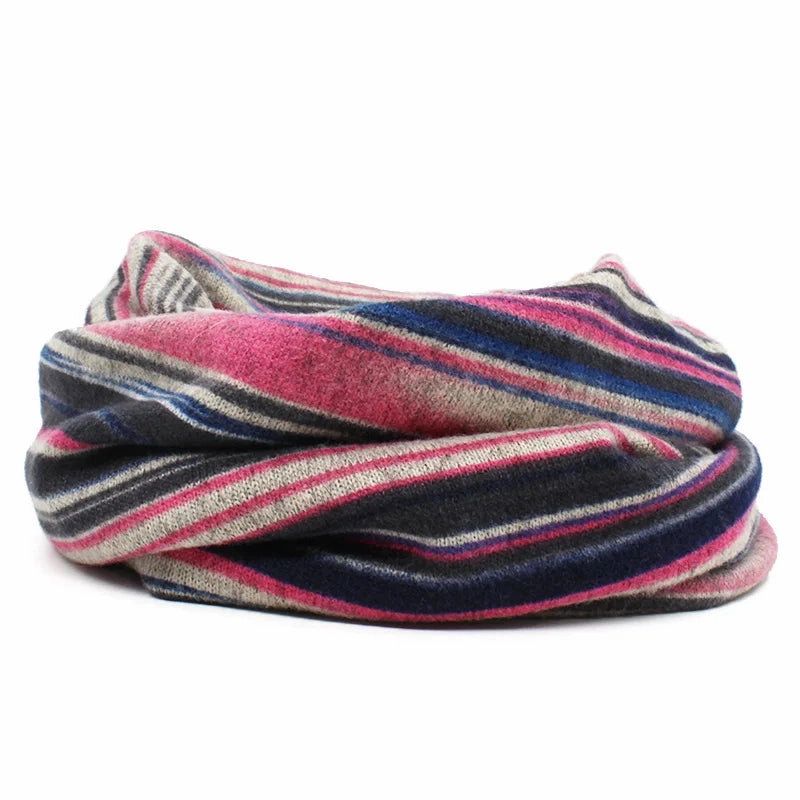 Multicolor Snood Striped Beanie