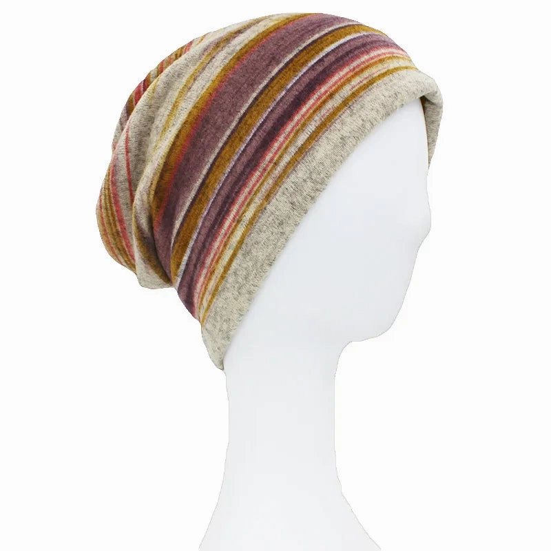 Multicolor Snood Striped Beanie