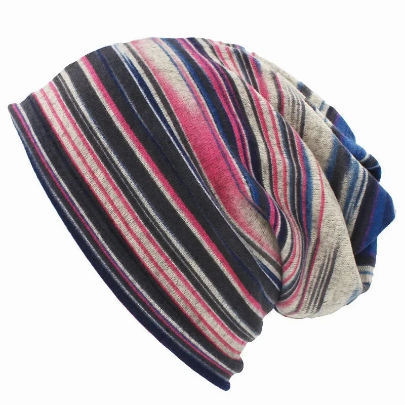 Multicolor Snood Striped Beanie