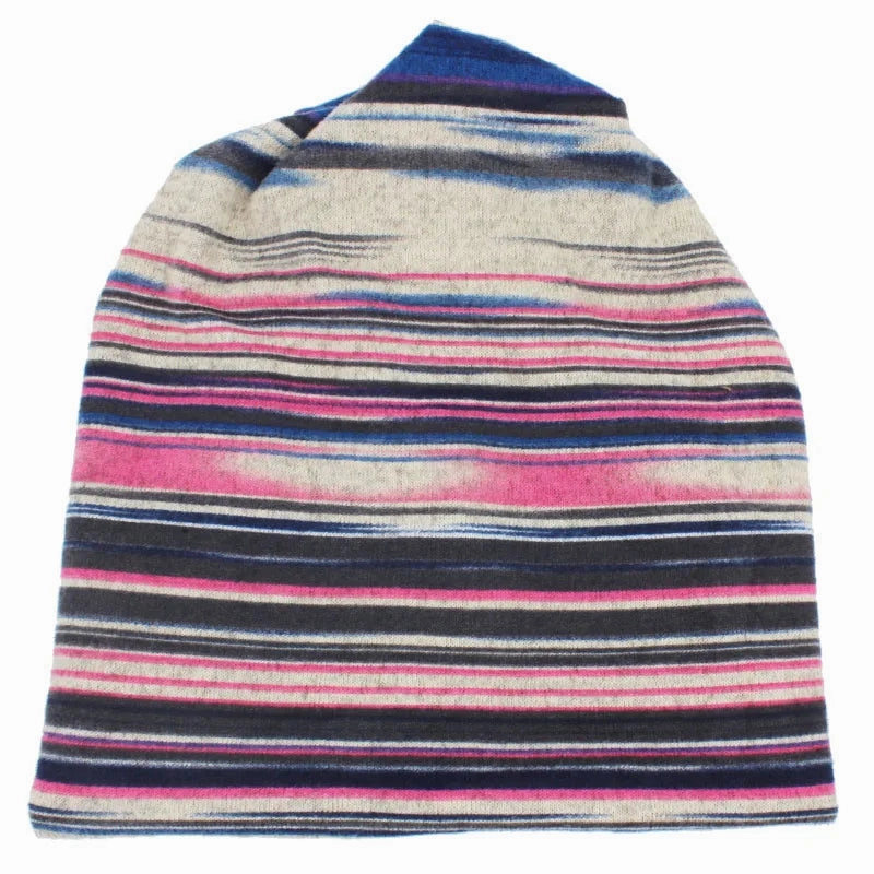 Multicolor Snood Striped Beanie