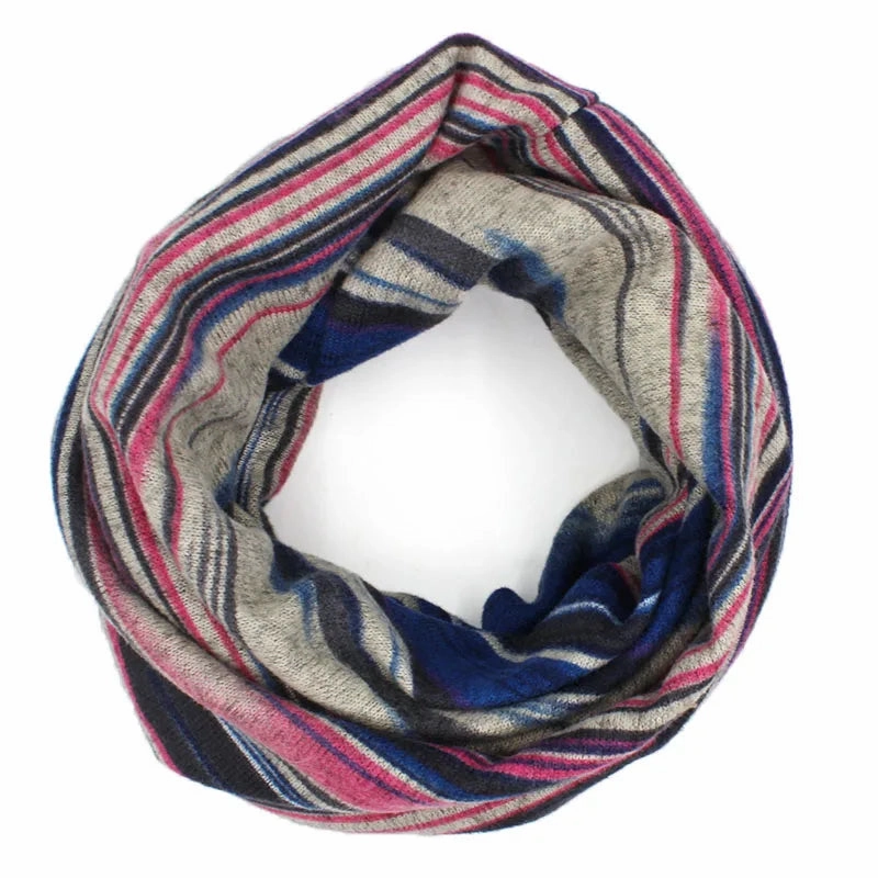 Multicolor Snood Striped Beanie