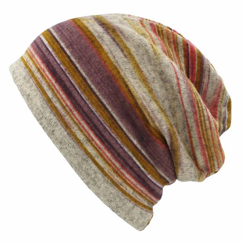 Multicolor Snood Striped Beanie