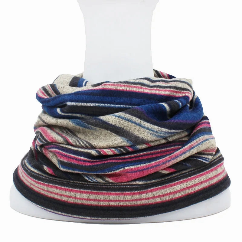 Multicolor Snood Striped Beanie
