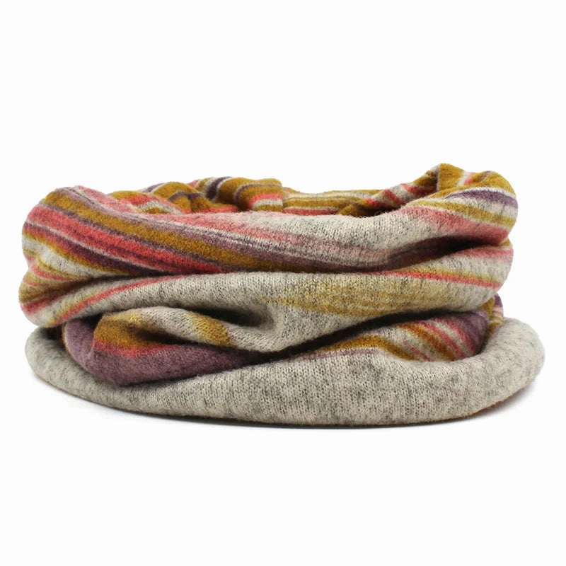 Multicolor Snood Striped Beanie