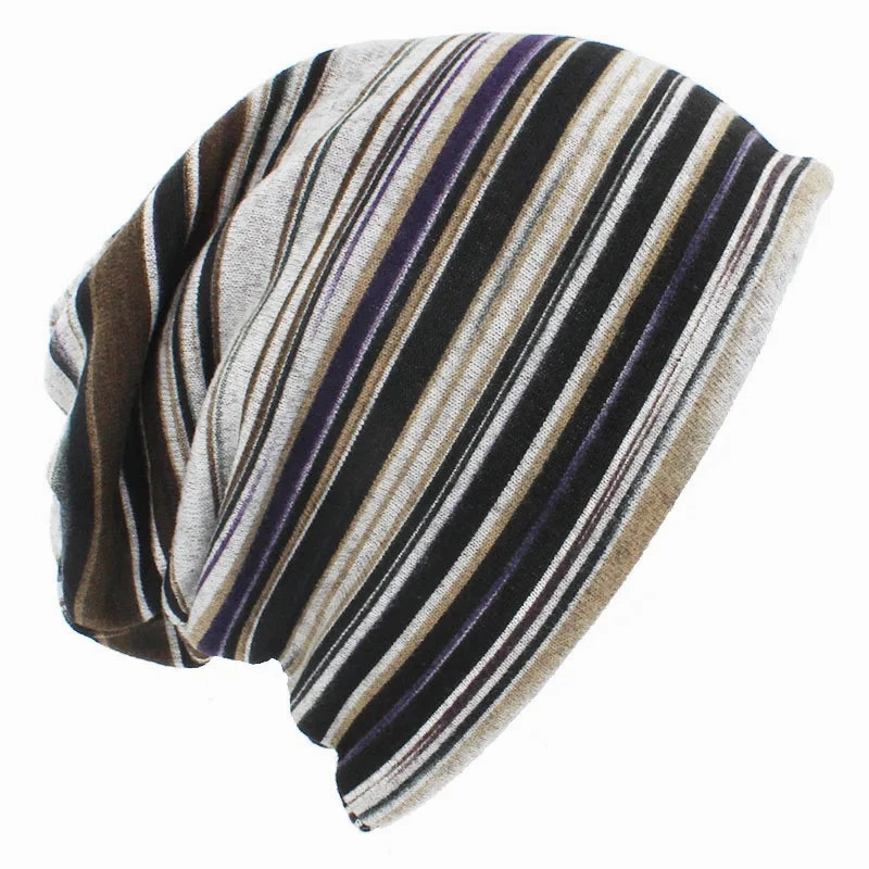 Multicolor Snood Striped Beanie