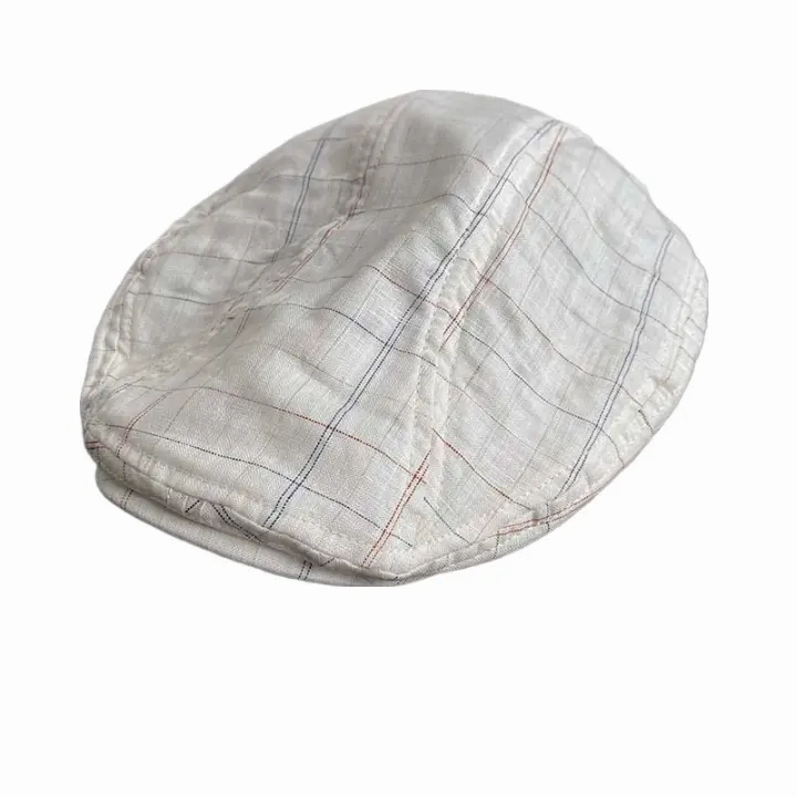 Munich White Plaid Cotton Flat Cap