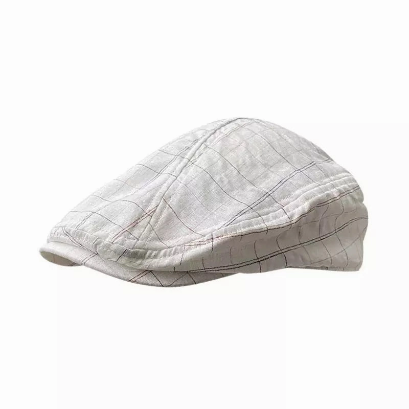 Munich White Plaid Cotton Flat Cap