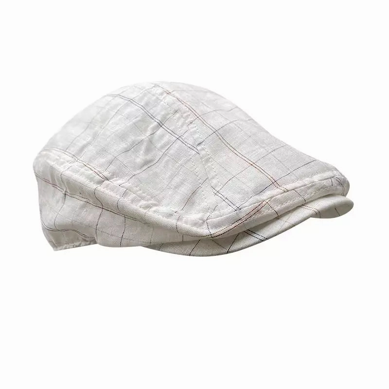 Munich White Plaid Cotton Flat Cap