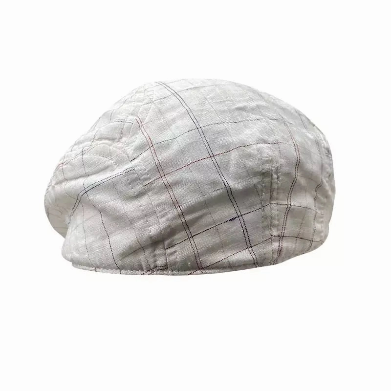 Munich White Plaid Cotton Flat Cap
