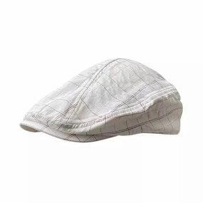 Munich White Plaid Cotton Flat Cap