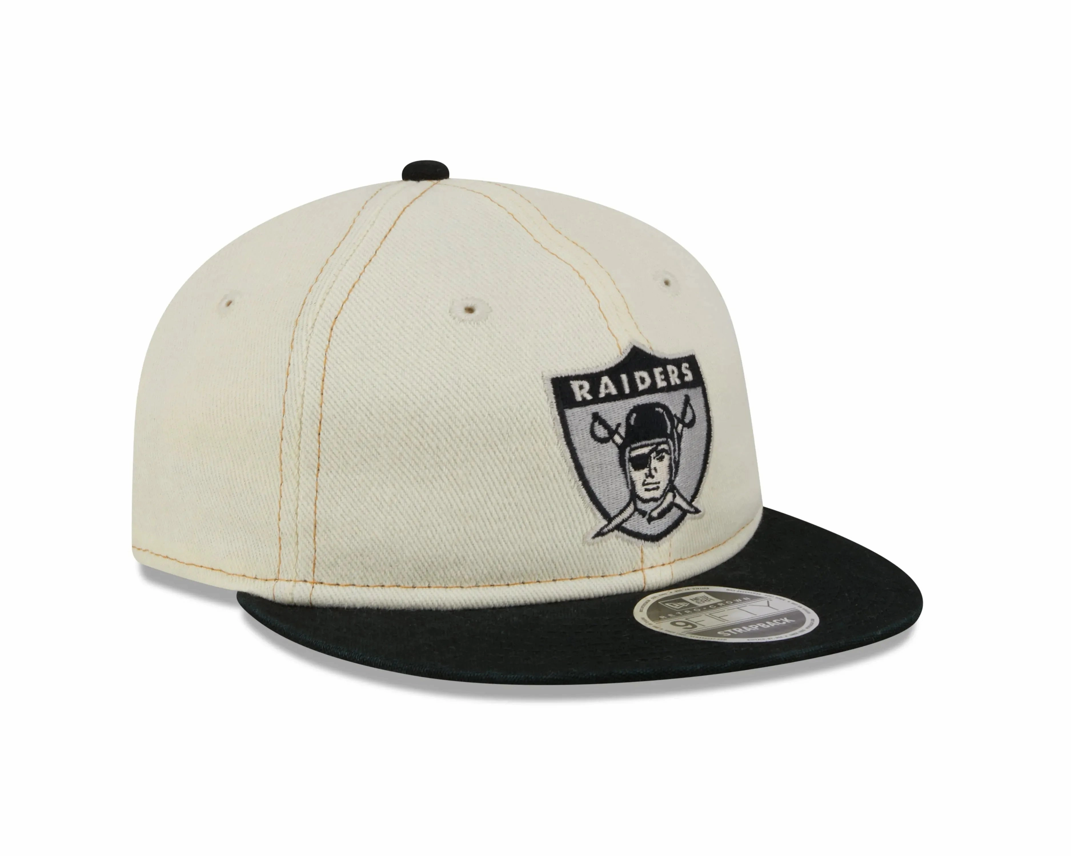 NEW ERA RC9FIFTY OF NFL OAKLAND RAIDERS CHROME DENIM STRAPBACK CAP