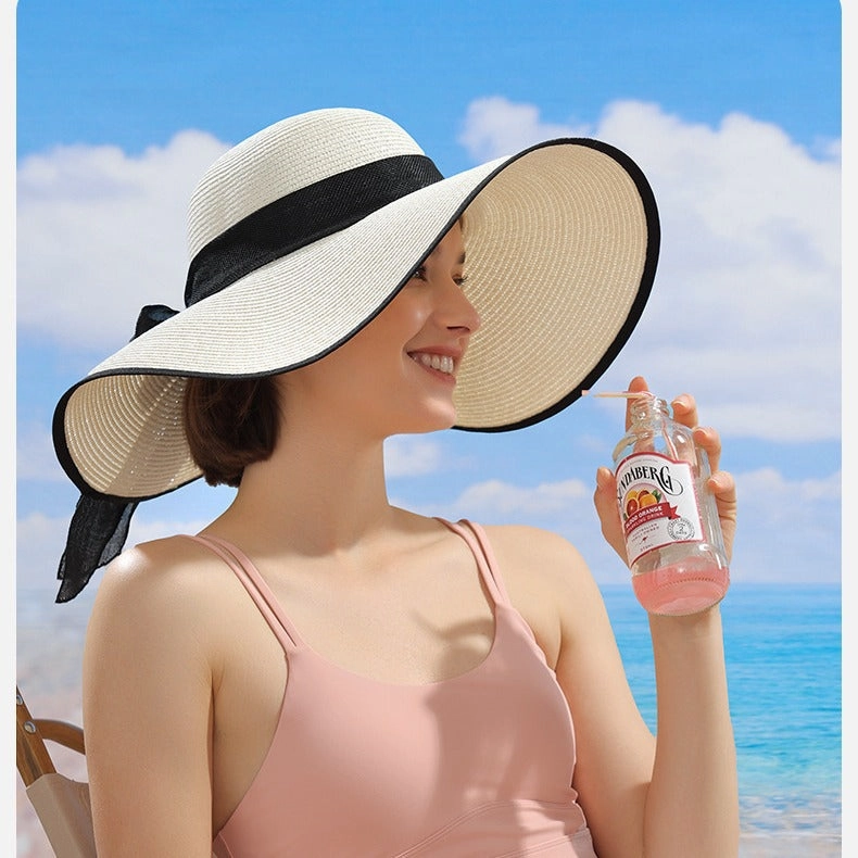 New Straw Hat Women Summer UV Cool Sun Hat Outdoor Wide Brim Beach