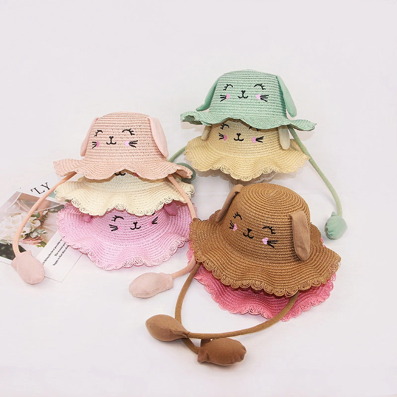 New TikTok Kids' Inflatable Paper Straw Hat Cartoon Cat Bunny Ears Move