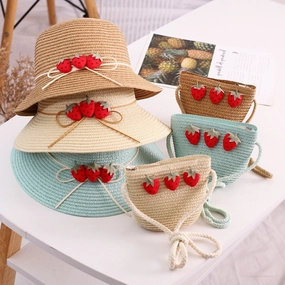 New Wide Brim Hat Girls' Sweet Bag Set Family Summer Vacation Beach