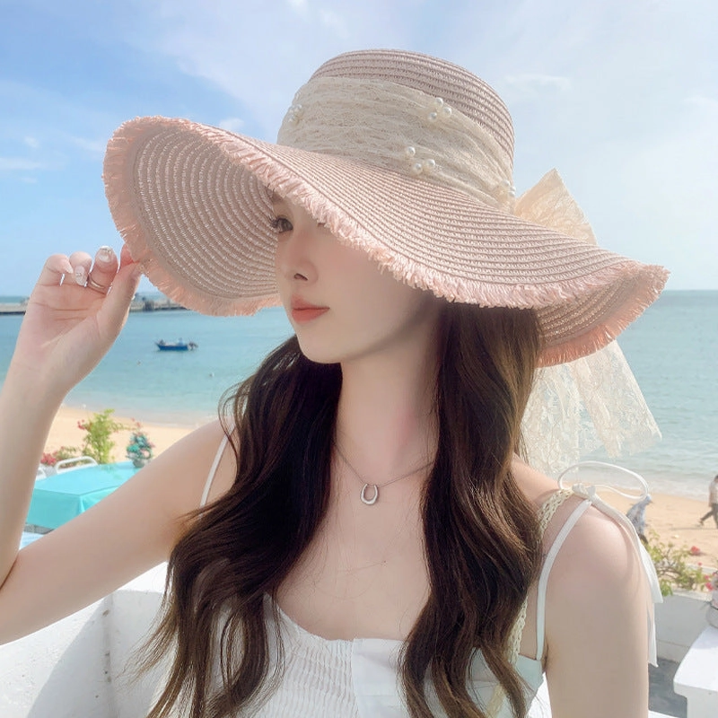 New Womens Fashion Letter Wide-Brim Breathable Straw Hat Sun Protection