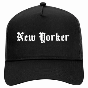New Yorker Old English Retro Adult 5 Panel Mesh Trucker Hat