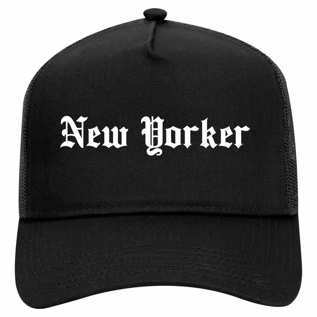 New Yorker Old English Retro Adult 5 Panel Mesh Trucker Hat
