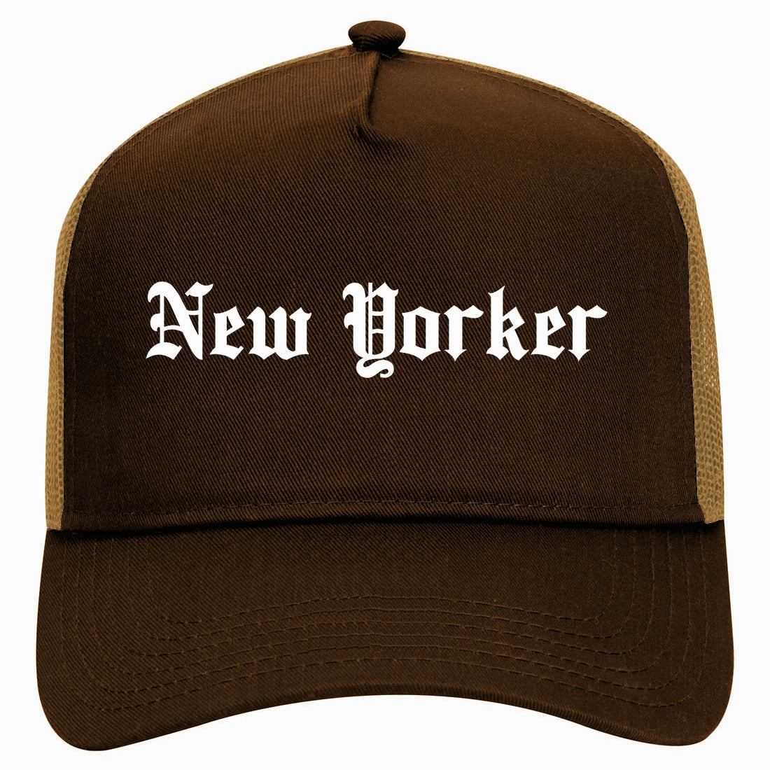 New Yorker Old English Retro Adult 5 Panel Mesh Trucker Hat
