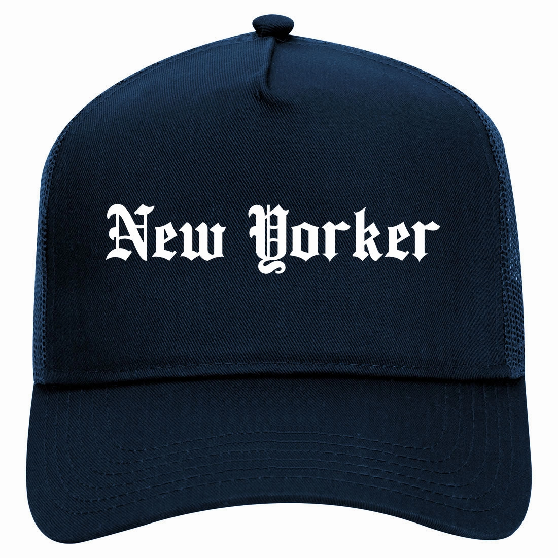 New Yorker Old English Retro Adult 5 Panel Mesh Trucker Hat