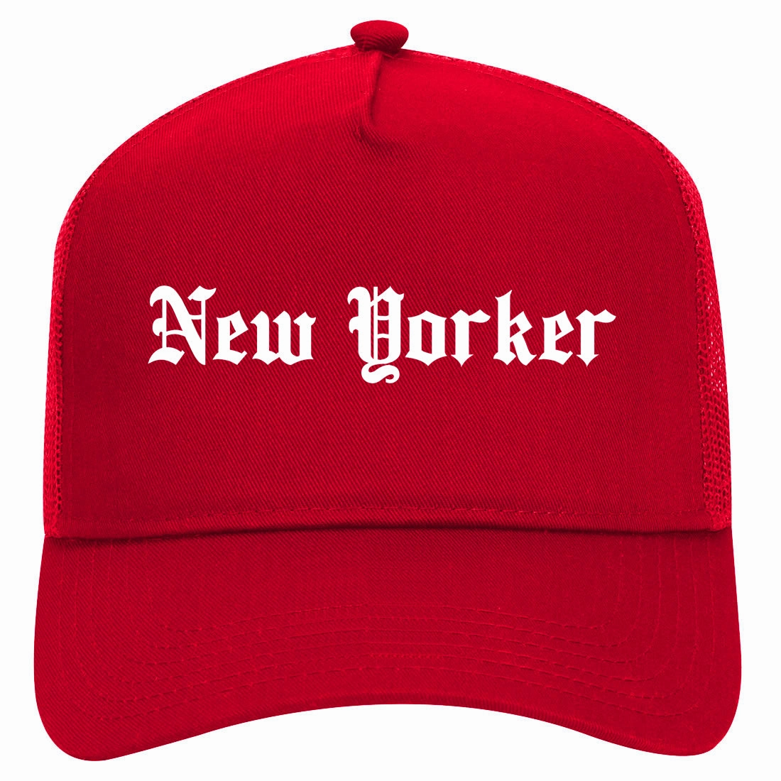 New Yorker Old English Retro Adult 5 Panel Mesh Trucker Hat