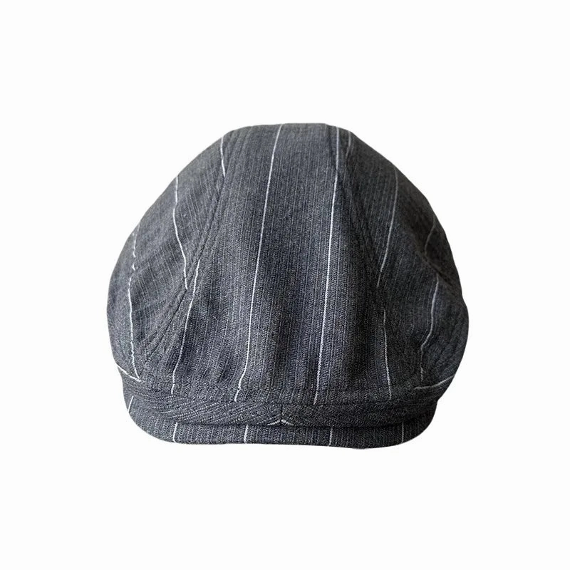 Noxville Gray Striped Linen Flat Cap