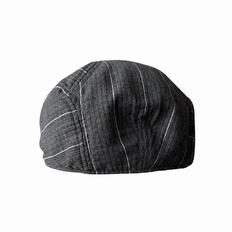 Noxville Gray Striped Linen Flat Cap