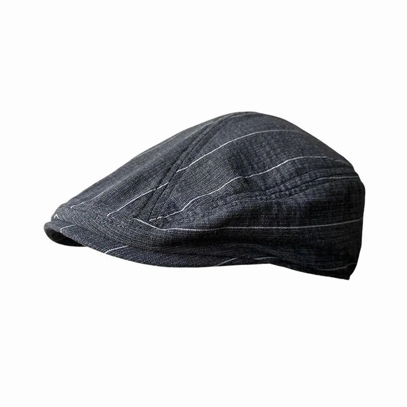 Noxville Gray Striped Linen Flat Cap