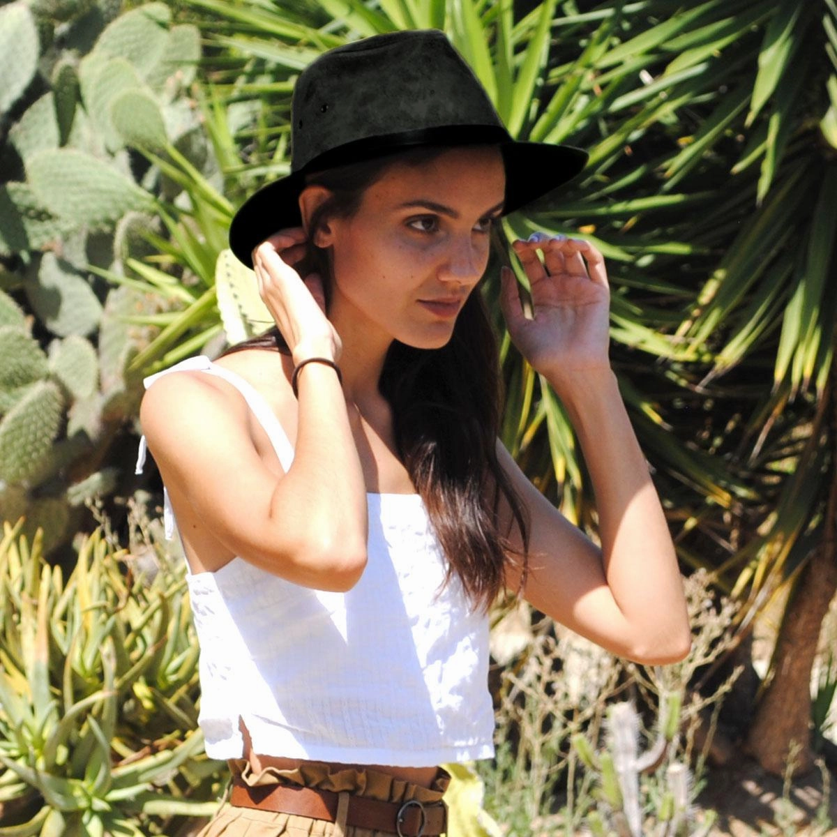 Nubuck Leather Safari Fedora Hat