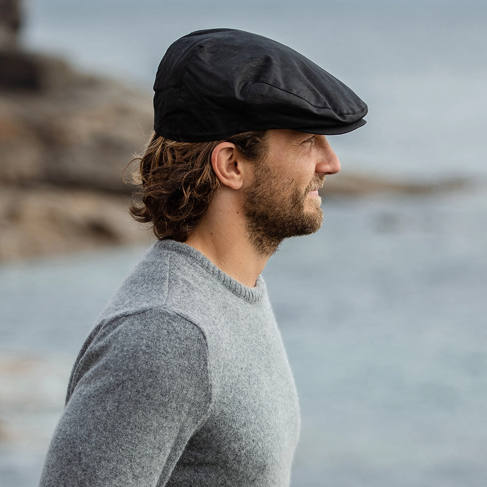 Oilcloth Water Resistant Flat Cap - Black
